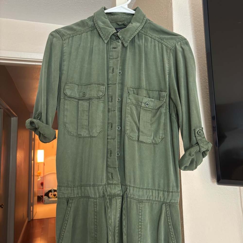Green Button-Up Utility Jumpsuit
